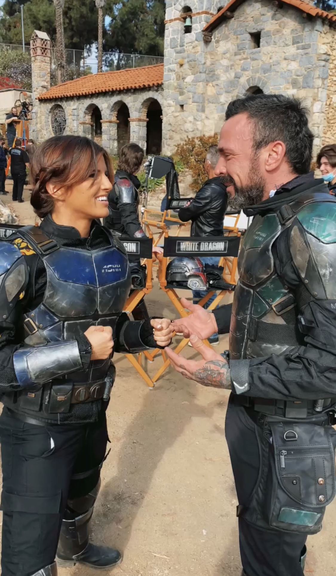 Behind the scenes on Legend of the White Dragon — laughing on set