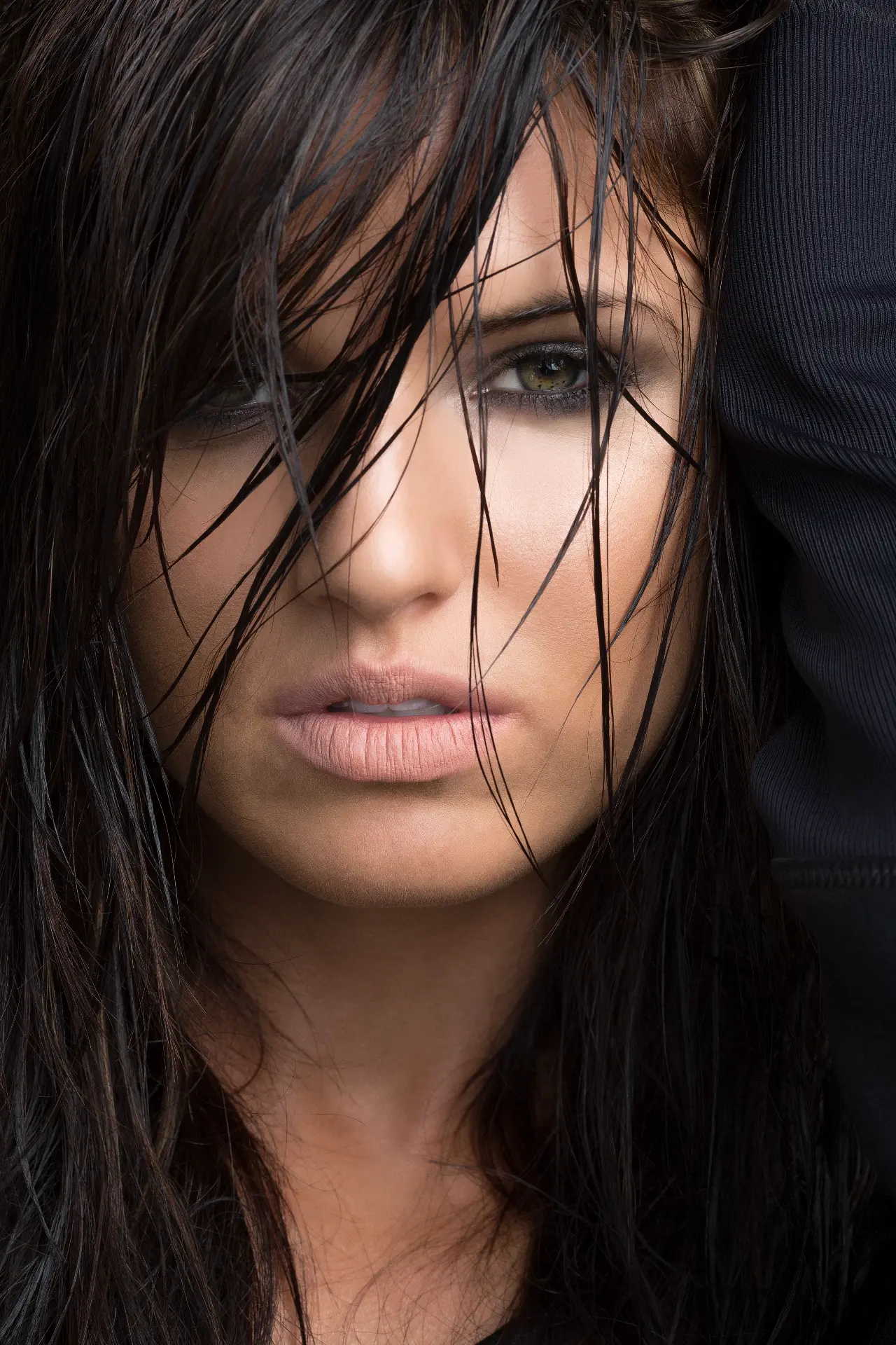 Beauty editorial — wet-hair, cinematic close-up