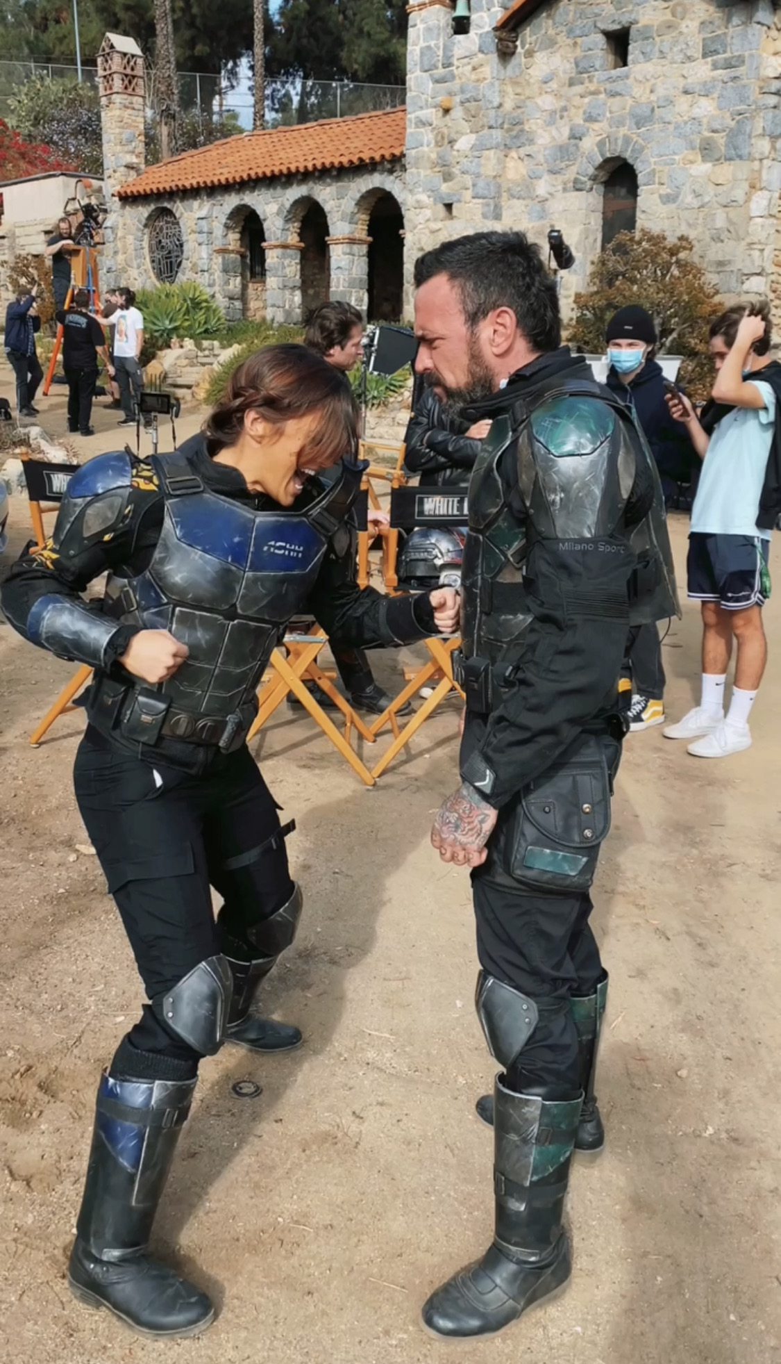 BTS — squaring up between takes on White Dragon