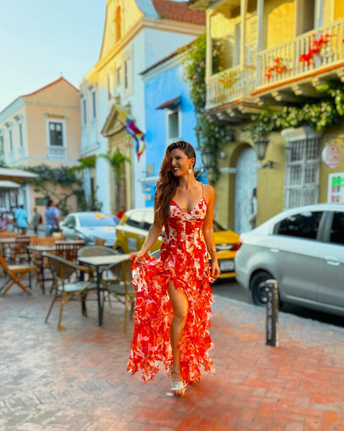 Cartagena — red dress, colorful streets