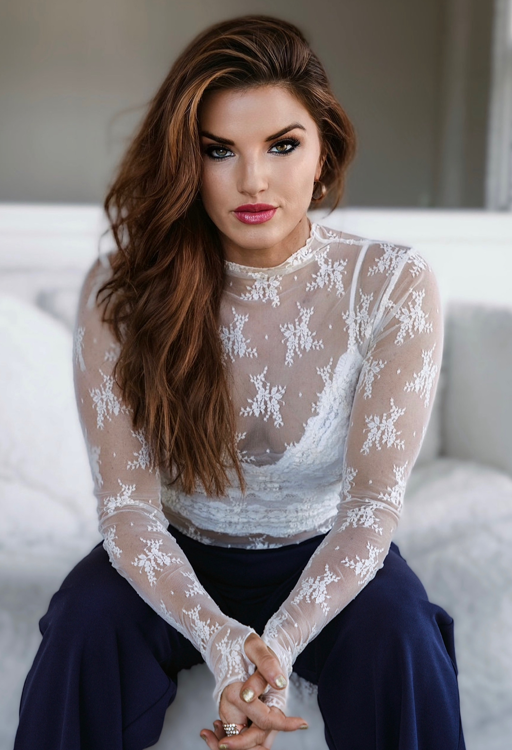 Editorial portrait — white lace, quiet moment