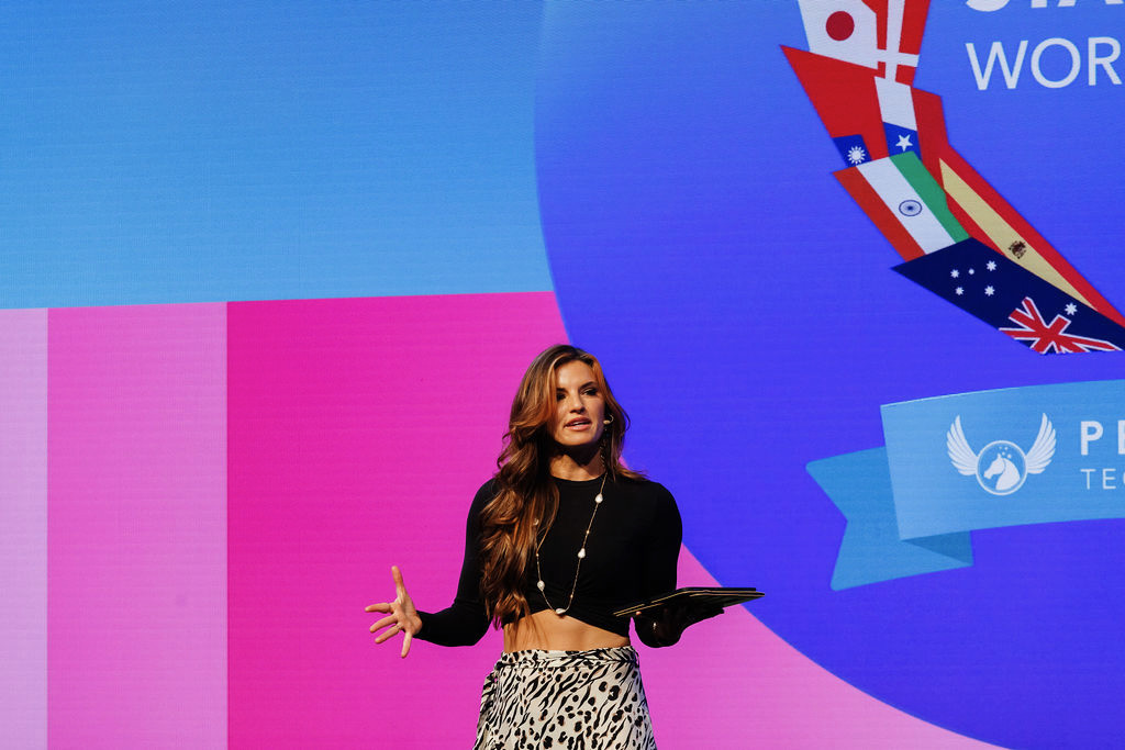 Rachele Brooke Smith on stage at Startup World Cup